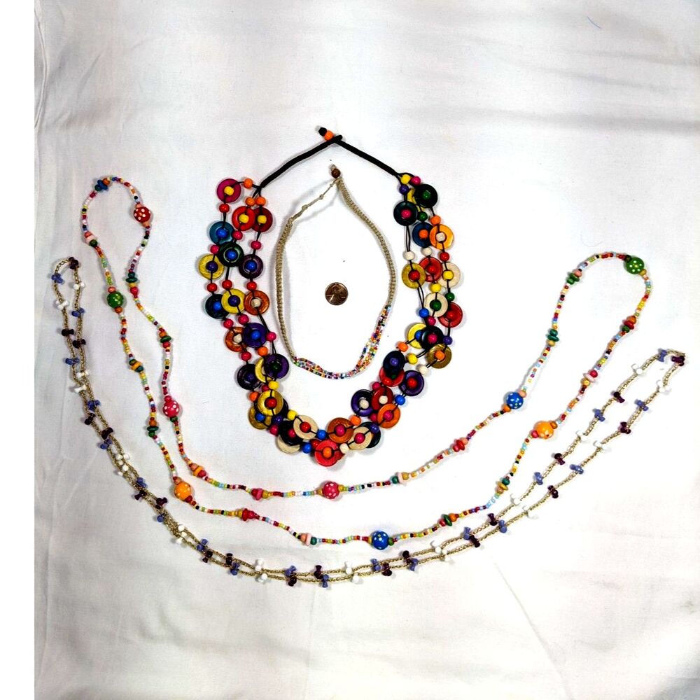 4 Colorful Necklaces Fruit Salad Tutti Fruity Kidcore Lot Wood Glass Boho Twee